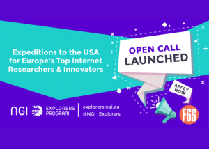 Grafica promozionale “Open Call” per ricercatori e innovatori, con testo e illustrazioni su sfondo colorato.