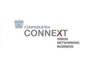 Logo “Confindustria Connext” con slogan “Vision Networking Business” su sfondo chiaro.