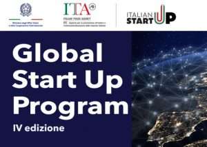 Locandina “Global Start Up Program – IV edizione” con loghi istituzionali e immagine satellitare con rete digitale.