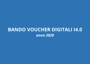 Banner con scritta “Bando Voucher Digitali I4.0 – anno 2020” su sfondo blu.