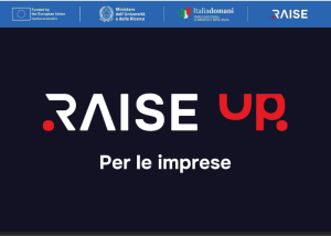 Banner “RAISE UP – La community di RAISE” con loghi UE, MUR, Italia Domani e RAISE