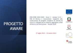 Locandina del “Progetto AWARE”, iniziativa di ricerca e innovazione finanziata dal programma POR FESR 2014-2020 di Regione Liguria.