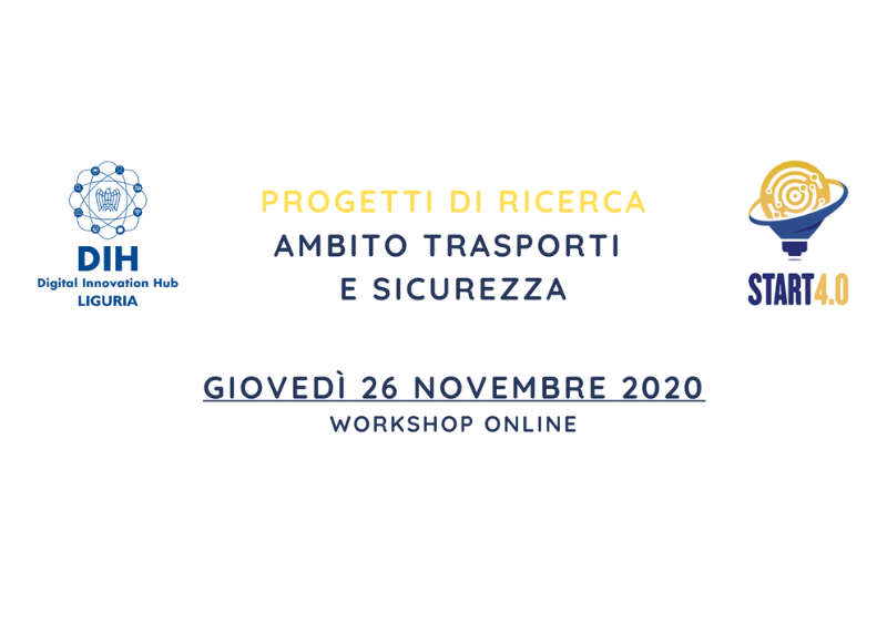 Banner del workshop online “Progetti di ricerca – Ambito Trasporti e Sicurezza”, con loghi e data.