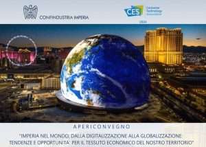 Locandina dell’apericonvegno “Imperia nel mondo” sulle opportunità della digitalizzazione e globalizzazione per il territorio.