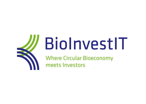 Grafica del brand BioInvestIT, evento sulla bioeconomia circolare che mette in contatto innovazione e investitori.