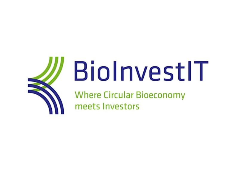 Grafica del brand BioInvestIT, evento sulla bioeconomia circolare che mette in contatto innovazione e investitori.