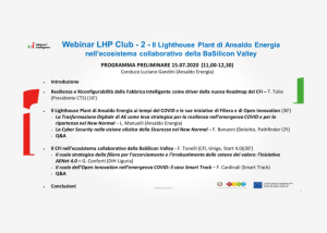 Slide/locandina di webinar con titolo, programma e punti elenco su sfondo chiaro.