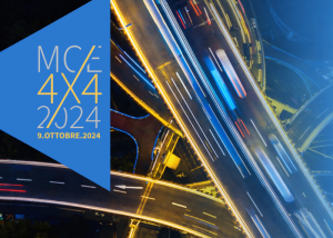Grafica dell’evento MC4x4 2024 (9 ottobre 2024) con immagine aerea di infrastrutture stradali illuminate e design tecnologico.