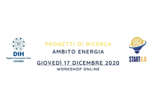 Banner del workshop online “Progetti di ricerca – Ambito Energia”, con loghi e data.