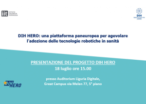 Locandina di presentazione del progetto “DIH HERO” in ambito sanitario, con testo informativo e loghi istituzionali.