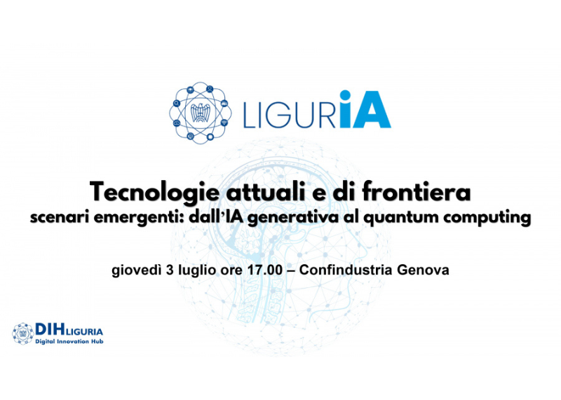 Locandina “LigurIA” che annuncia un evento (3 luglio, Genova) sulle tecnologie attuali e di frontiera