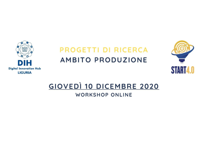 Banner del workshop online “Progetti di ricerca – Ambito Produzione”, con loghi e data.