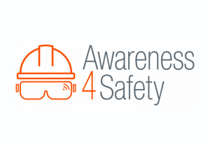 Logo “Awareness 4 Safety” con icona stilizzata di casco e occhiali di sicurezza.
