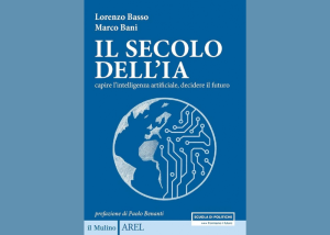 Copertina del libro “Il secolo dell’IA” con globo metà terrestre e metà circuito digitale.