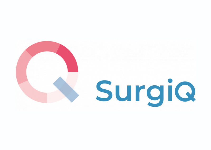 Logo “SurgiQ” con simbolo grafico stilizzato su sfondo chiaro.