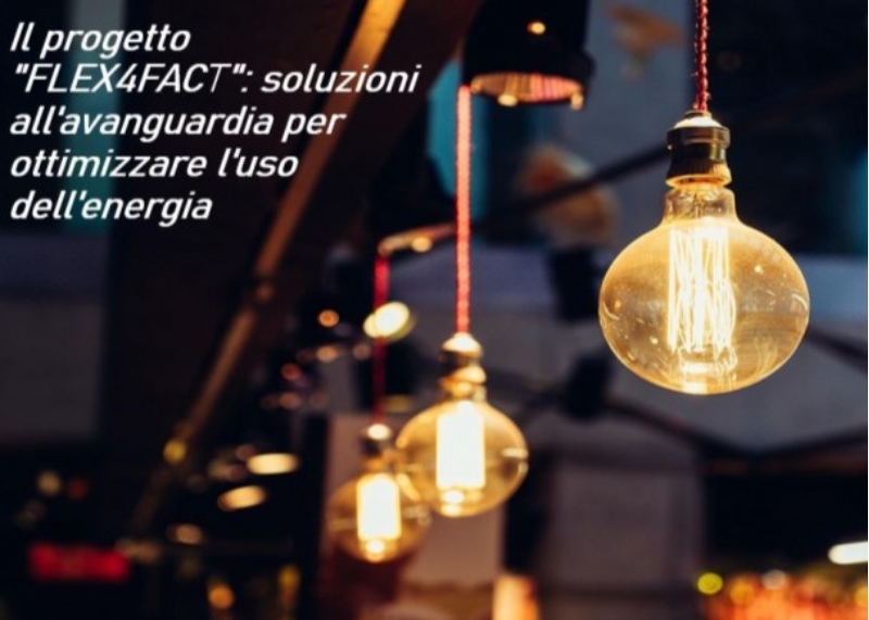 Lampadine accese e testo: ‘Il progetto FLEX4FACT: soluzioni all’avanguardia per ottimizzare l’uso dell’energia’