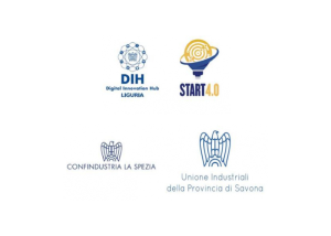 Loghi: Digital Innovation Hub Liguria, Start 4.0, Confindustria La Spezia, Unione Industriali della Provincia di Savona
