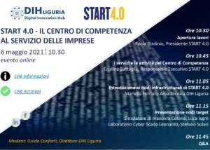Locandina evento online “START 4.0 – Il Centro di Competenza al servizio delle imprese”, con programma e loghi.