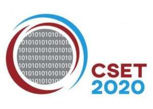 Logo “CSET 2020” con grafica circolare e codice binario su sfondo chiaro.
