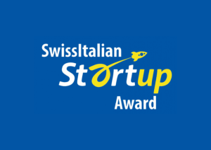 Logo “Swiss Italian Startup Award” su sfondo blu con razzo stilizzato.